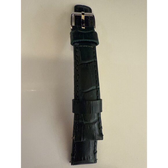 Leather Watch Band16mm Deep Green Crocodile-Embossed Top Grain  With Silver Buck - Picture 7 of 7